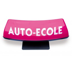    Panneau de toit Auto-Ecole courbé fond rose - écriture blanche (non lumineux) 