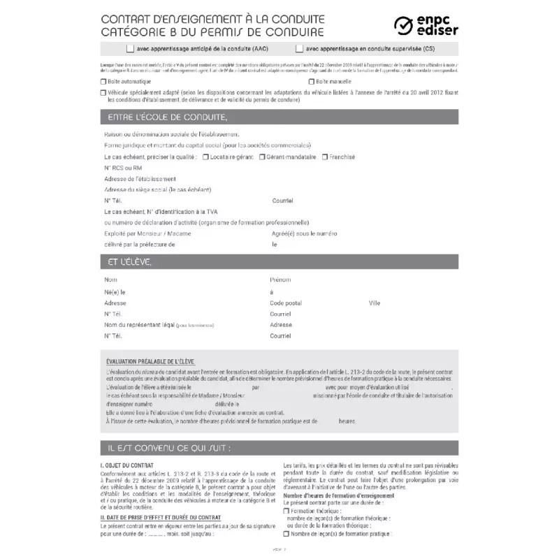 Contrat d'enseignement B-AAC-CS